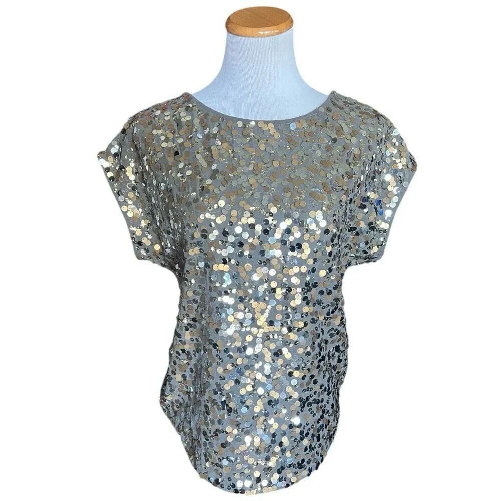Womens The Limited Olive Champagne Sparkle Sequin Party Top Blouse - Sz S